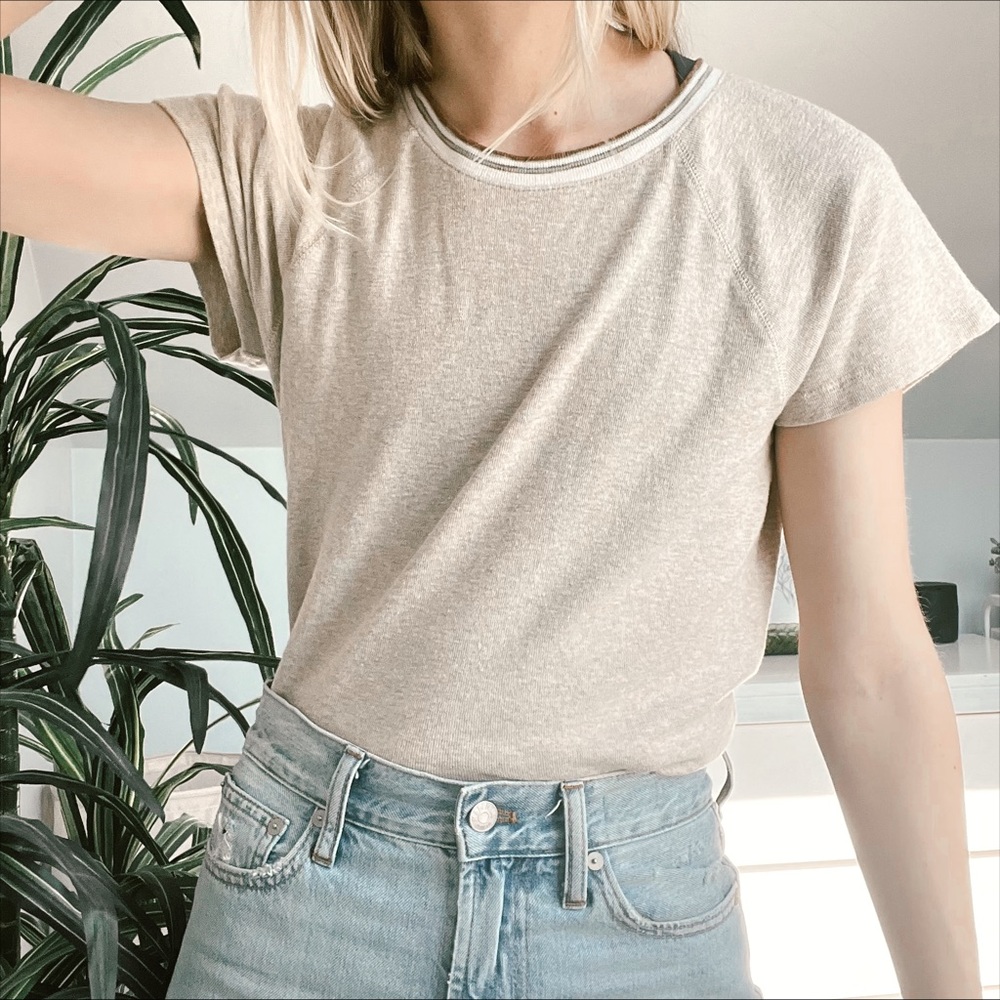 Madewell Westville Ringer Raglan Tee in Beige Size Large